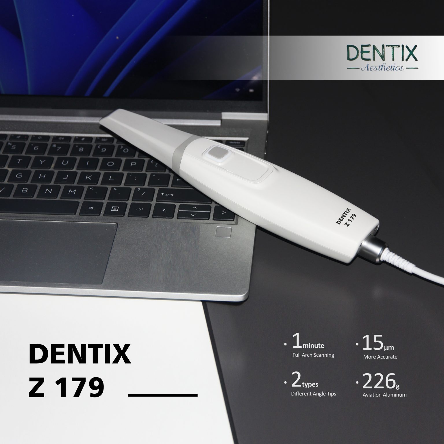 DENTIX Z179 on laptop keyboard — sleek design
